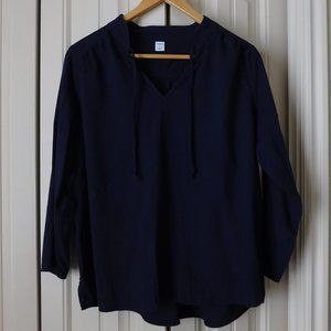 Women's Old Navy 3/4 Sleeve Navy Blue Tie Collar Top, Size S